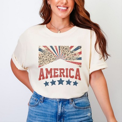Simply Sage Market America Stars Leopard Garment Dyed Tee - L - Ivory