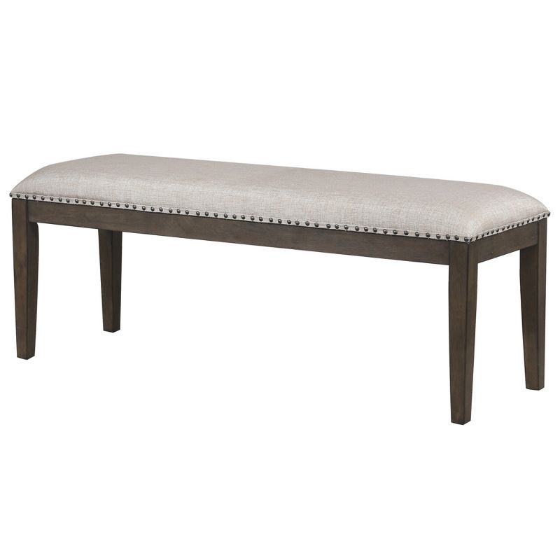 Besthom Cali Gray and Brown Dining Bench with Upholstered Seat and Nailheads 19 in. X 50 in. X 16 in., 1 of 7