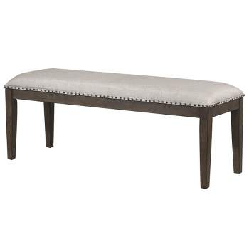 Besthom Cali Gray and Brown Dining Bench with Upholstered Seat and Nailheads 19 in. X 50 in. X 16 in.