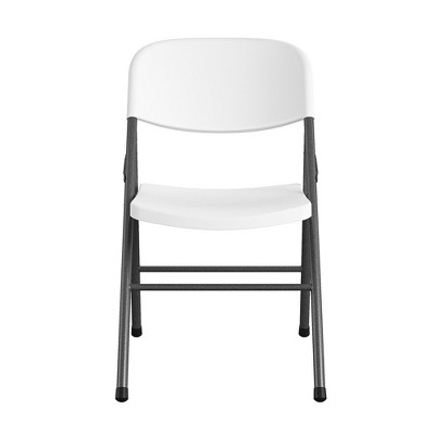 White Speckle Plastic Folding Chairs with Black Steel Legs, 4-Pack