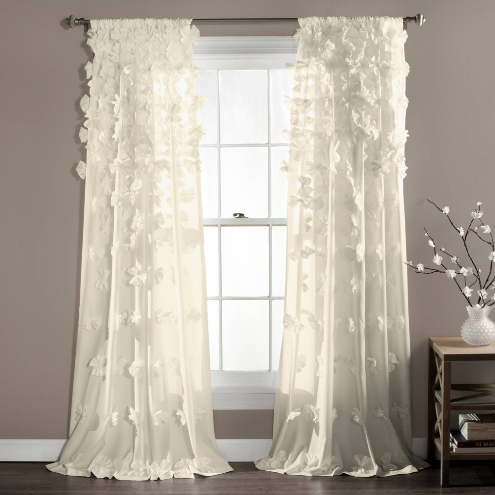 Photos - Curtains & Drapes 84"x54" Riley Sheer Window Curtain Ivory - Lush Décor