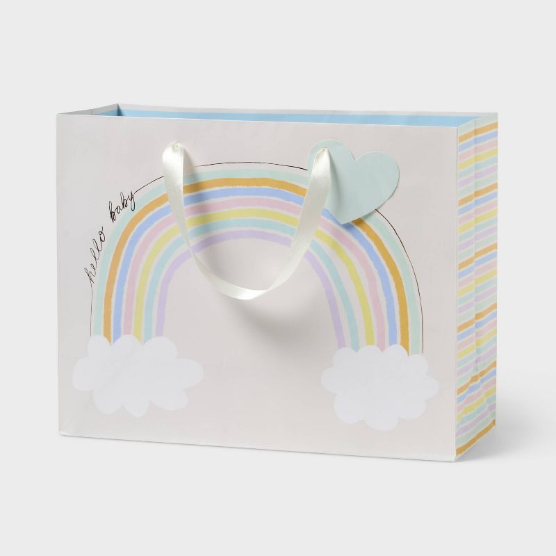 Large 'Hello Baby' Rainbow with Gold Foil Accents Baby Shower Gift Bag with Tag Colorful - Spritz™