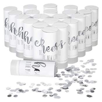 Sparkle and Bash 20-Pack Wedding Confetti Shakers for Wedding Receptions, Engagement, Bachelorette Parties, Silver Foil, White, 1.5x4 in