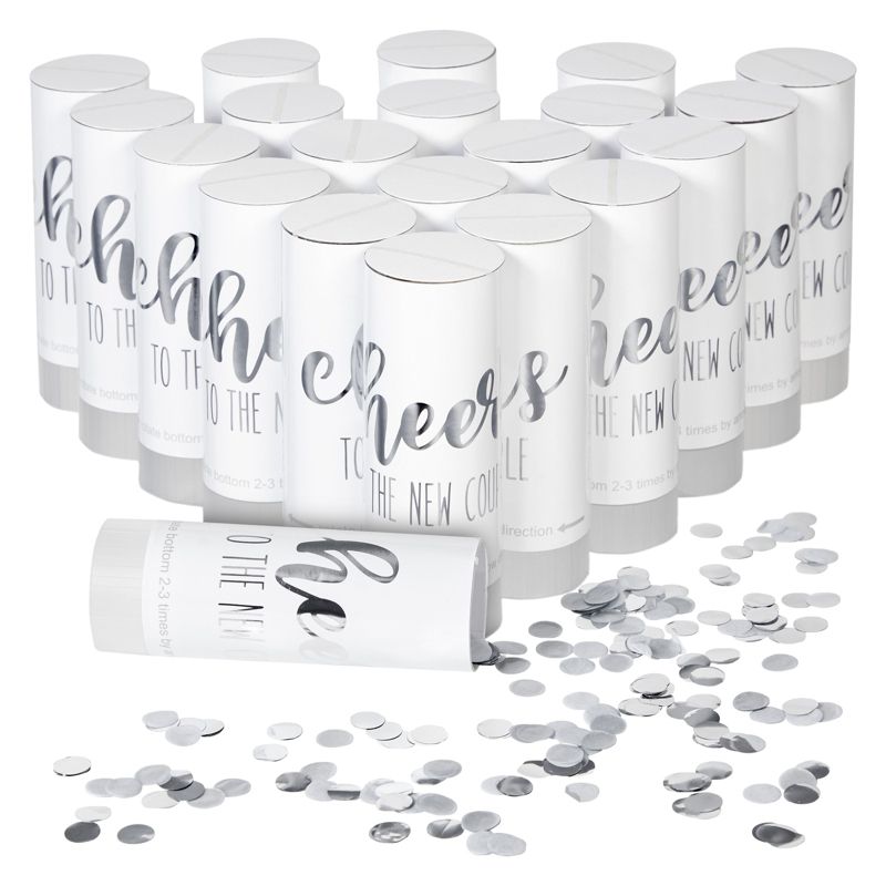 Sparkle and Bash 20-Pack Wedding Confetti Shakers for Wedding Receptions, Engagement, Bachelorette Parties, Silver Foil, White, 1.5x4 in, 1 of 9