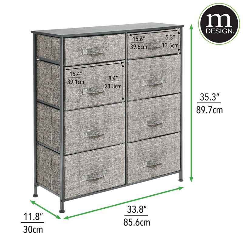 mDesign Tall Storage Dresser Furniture with 8 Slim Fabric Drawers, 3 of 11