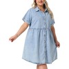 Agnes Orinda Women's Plus Size Denim Babydoll Tiered Short Sleeve Button Down Jean Shirt Dresses - 2 of 4