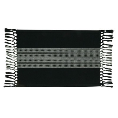 Black and Gray Cotton Striped Rectangle Placemats with Tassels