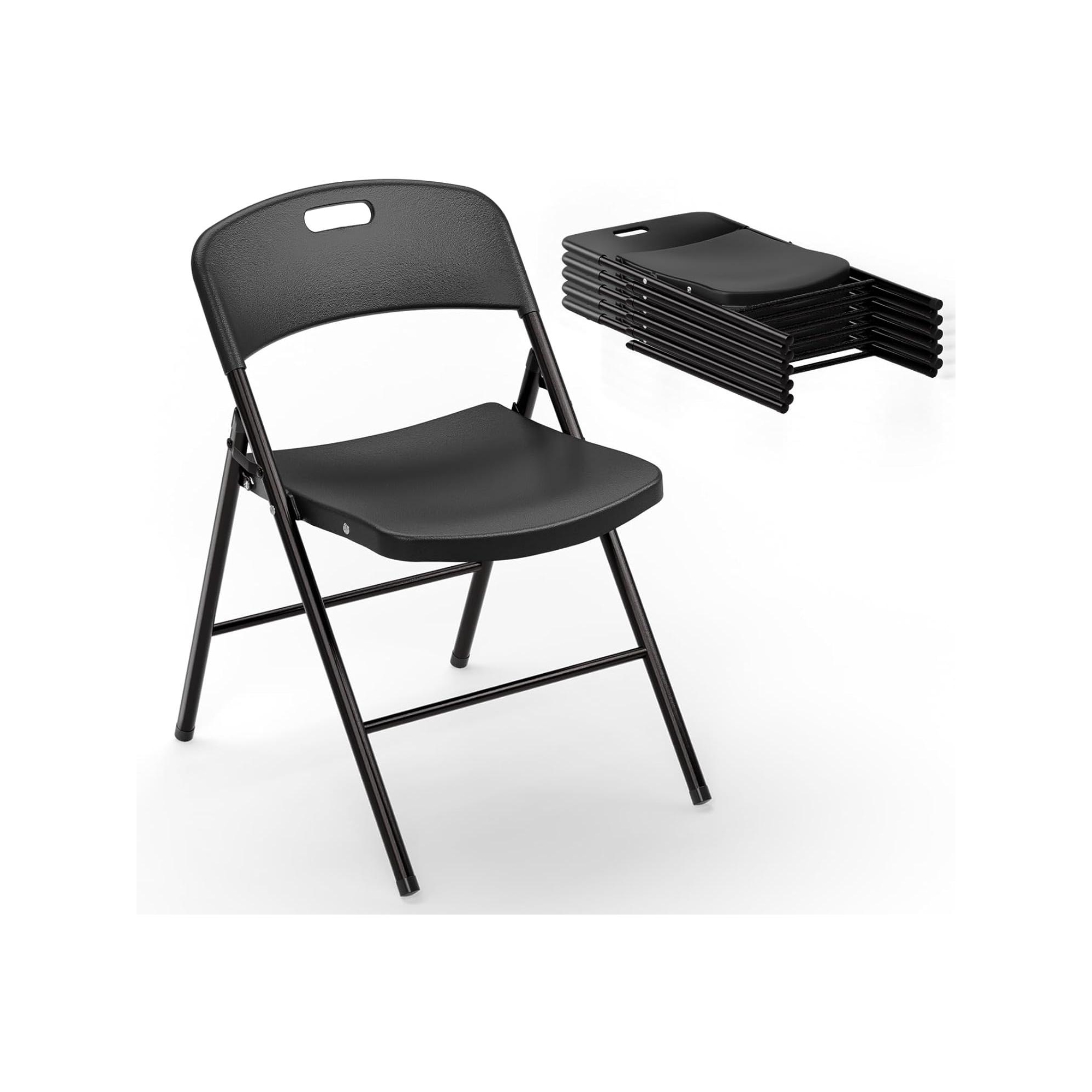 VINGLI Folding Chairs, Plastic Foldable Chair, Capacity up to 350 lbs, for Indoor Outdoor Events Parties Camping Work, 6 Pack, Black