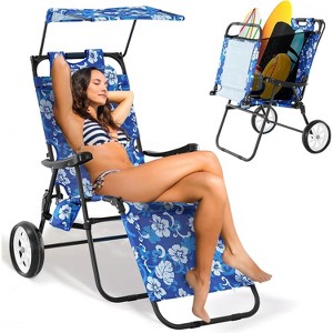 DoCred Folding Beach Chair with Canopy & Wheels, Reclining Lounge Chair Cart for Camping, Tailgates & Fishing - 1 of 4