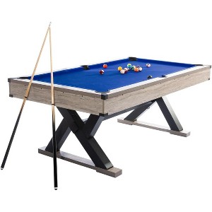 COZONY 9FT Billiard Pool Table for Adults, Complete Set with Cues, Balls & Accessories, K-Leg Construction, Professional Cloth, Rustic Grey Finish - 1 of 4