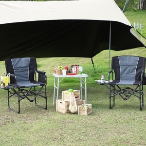 2PCS Portable Folding Camping Chair,Directors Chairs with Side Table,Drink Holder,Durable Armrests - 1 of 4