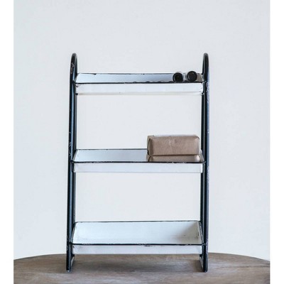 Distressed White 3-Tier Metal Tray with Black Frame