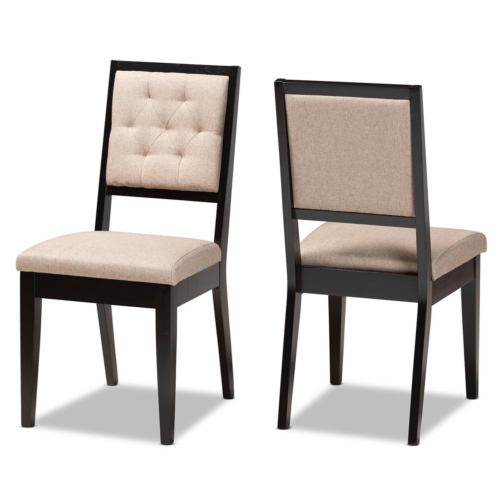 Photos - Chair 2pc Gideon Wood Dining  Set Sand/Dark Brown - Baxton Studio: Elegant