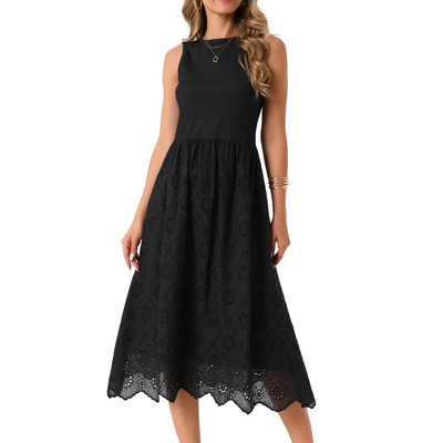 INSPIRE CHIC Women's Summer Sleeveless A Line Midi Cotton Crewneck Casual Tank Dress