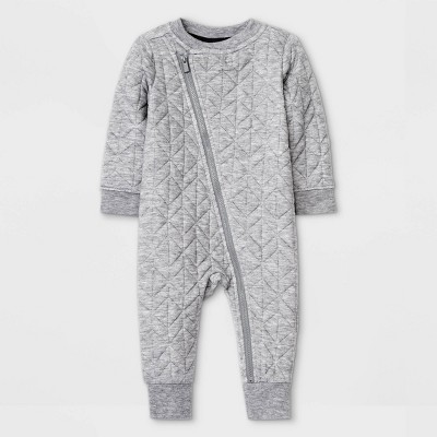 Baby Boys' Quilted Moto Romper - Cat & Jack™ Heather Gray 12M