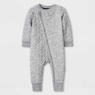 Image of Baby Boys' Quilted Moto Romper - Cat & Jack™ Heather Gray 3-6M