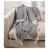 Gray Herringbone Pattern Fringe Throw Blankets (50"x60") - Saro Lifestyle - image 2 of 3