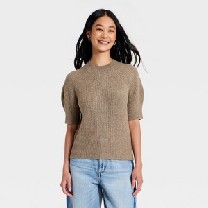 Women's Short Sleeve Cozy Ribbed Crewneck Pullover Sweater