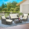 Outdoor 6 Piece Furniture Set, All Weather PE Rattan Sofa Set with Chairs and Table, Armrest Sofas With Cushions and Ottoman-Coolbibila - 2 of 4