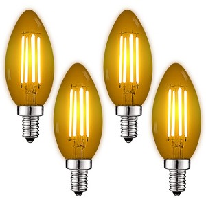 Luxrite E12 LED Filament Yellow Light Bulbs, 4.5W (40W Equivalent), Colored Glass Candelabra Bulb, UL Listed, E12 Base, Indoor Outdoor 4 Pack - 1 of 4