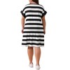 Agnes Orinda Women's Plus Size Striped Printed Short Sleeve Crewneck Midi Casual Tunic Dress - 4 of 4