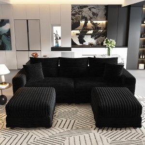 82.7'' Plush Corduroy U-Shaped Sectional Sofas with 2 Movable Ottomans, Deep Seat and Convertible Lounge Chair - 1 of 4