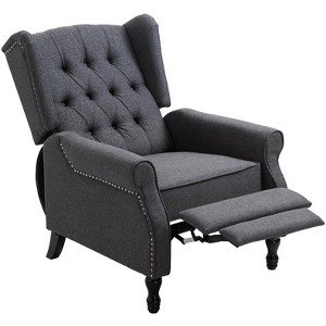 HOMCOM Fabric Upholstered Wingback Recliner, Tufted Back Linen Arm Chair with Footrest, Armrest, Padded Cushion, Dark Grey - 1 of 4