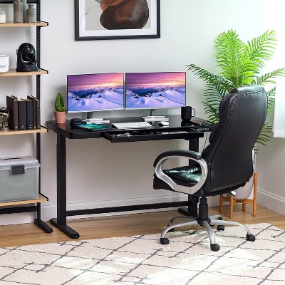 Black Adjustable Glass Top Standing Desk with USB Port