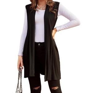 ZEAGOO Womens Long Vests Sleeveless Draped Lightweight Open Front Cardigan Layering Vest with Side Pockets - 1 of 4
