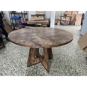 TackView 47-Inch Round Large Dining Table Wood Top with Adjustable Legs, Ample Seating for 4-6 People Board for Superior Stability wood color - 1 of 1