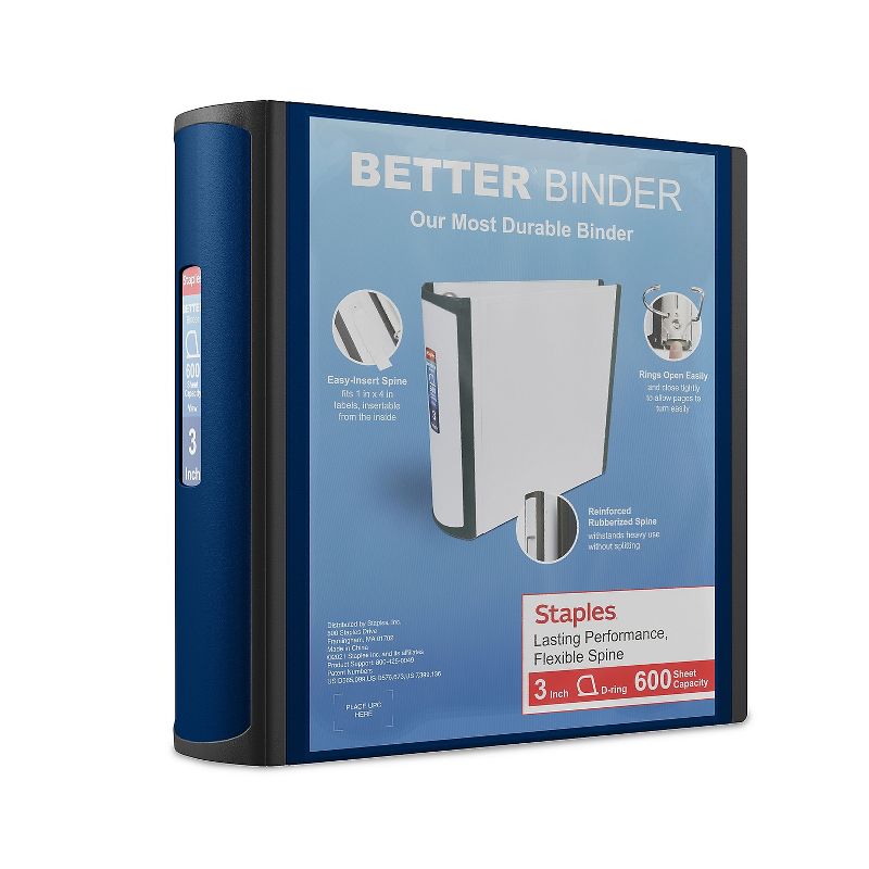 Staples Better 3-Inch D 3-Ring View Binder Blue (15127-CC) 702875, 1 of 9