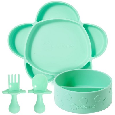 Image of Grabease Baby Plates and Bowls Set - Essential Baby-Led Weaning Supplies for Portion Control and Self-Feeding - 4 Piece Set, Mint