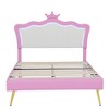 KTMBDW Upholstered LED Bed Frame, Leather Princess Platform Bed with Crown Headboard, No Box Spring Needed, Pink - 4 of 4
