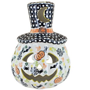 Blue Rose Polish Pottery 573 Vena Pumpkin with Top Hat - 1 of 2