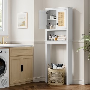 GustoWave Farmhouse Bathroom Storage Cabinet Organizer with Rattan Doors, Freestanding Wood Above Toilet Storage with Adjustable Shelf - 1 of 4