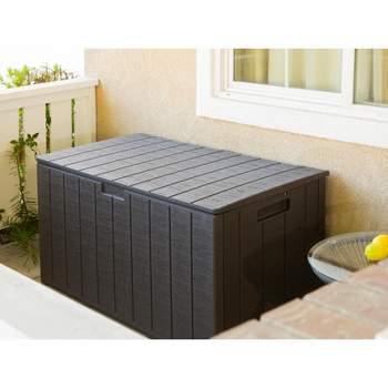 Barton 130 Gallons Outdoor Plastic Deck Box All-Weather Resin Storage Wood Look Style, Brown