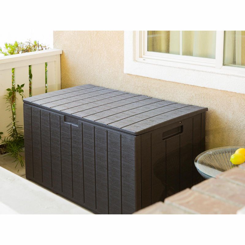 Barton 130 Gallons Outdoor Plastic Deck Box All-Weather Resin Storage Wood Look Style, Brown, 1 of 5
