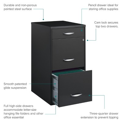 Charcoal 3-Drawer Lockable Mobile Metal File Cabinet