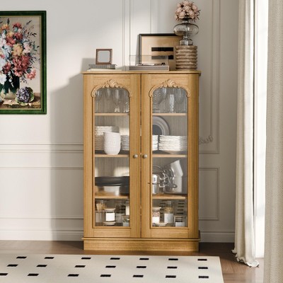 FUFU&GAGA Wooden Glass - Door Display Cabinet Storage Cabinet- 4 - Shelf Organizer for Kitchenware & Decor Accent Cabinet