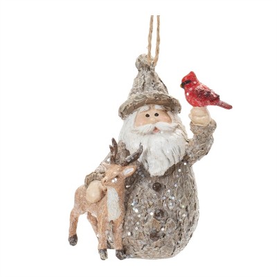 Santa with Deer and Cardinal Bird Ornament (Set of 6)
