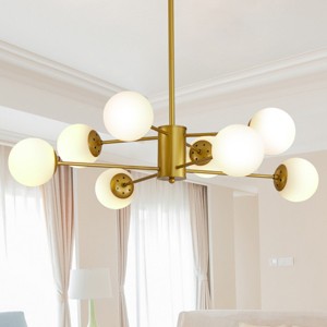 BAOURE 35" Gold Modern Chandelier with White Glass Globe Shades, Elegant Ceiling Light Fixture for Dining Room, Living Room, or Bedroom - 1 of 4