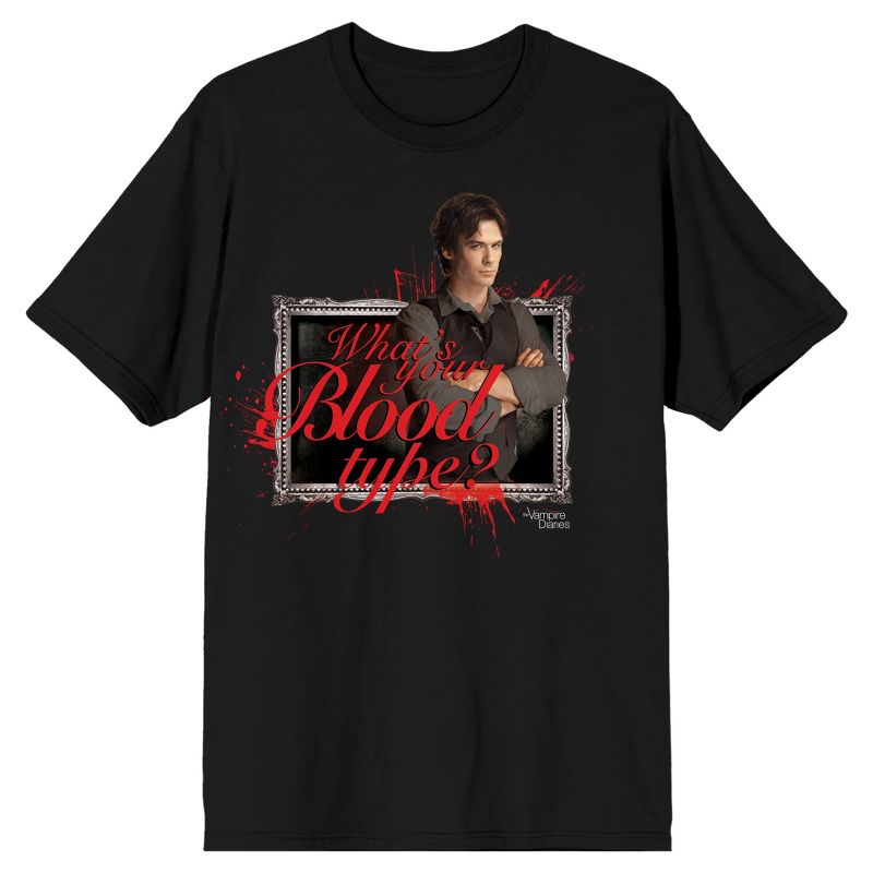 The Vampire Diaries Damon Salvatore What's Your Blood Type? Men's Black T-Shirt, 1 of 2