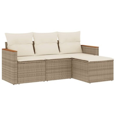vidaXL 4 Piece Patio Sofa Set with Cushions Beige Poly Rattan - Without Table