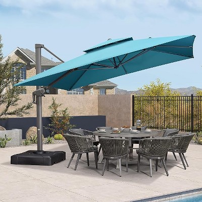 PURPLE LEAF 12ft Cantilever Outdoor Umbrella with Base Large Patio Hanging Double Top Square Offset Umbrella 360-degree Rotation