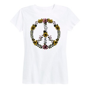 Women's - Instant Message - Floral Peace Sign Short Sleeve Graphic T-Shirt - 1 of 4