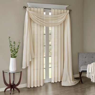 Cream Sheer Polyester Ground Length Window Drapes