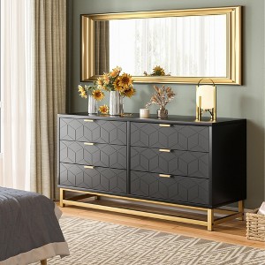 Dresser for Bedroom, 6 Drawer Dresser with Metal Legs, Wood Dresser Chest Organizer with Wide Storage - 1 of 4