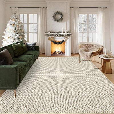 Acekool 5x7 Washable Braided Print Area Rug, Non-Slip Modern Soft Carpet, Stain Resistant Low Pile Throw Rug for Living Room, Bedroom