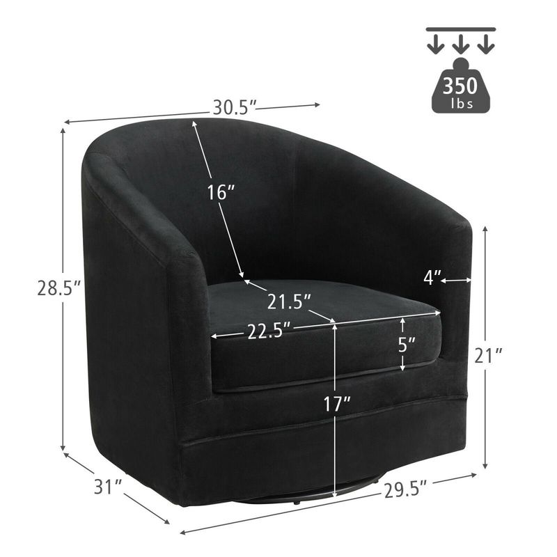 Costway Modern Swivel Barrel Chair Upholstered Velvet Armchair with Metal Base, 2 of 10