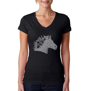 LA Pop Art Women's Word Art V-Neck T-Shirt - Horse Mane - 1 of 4